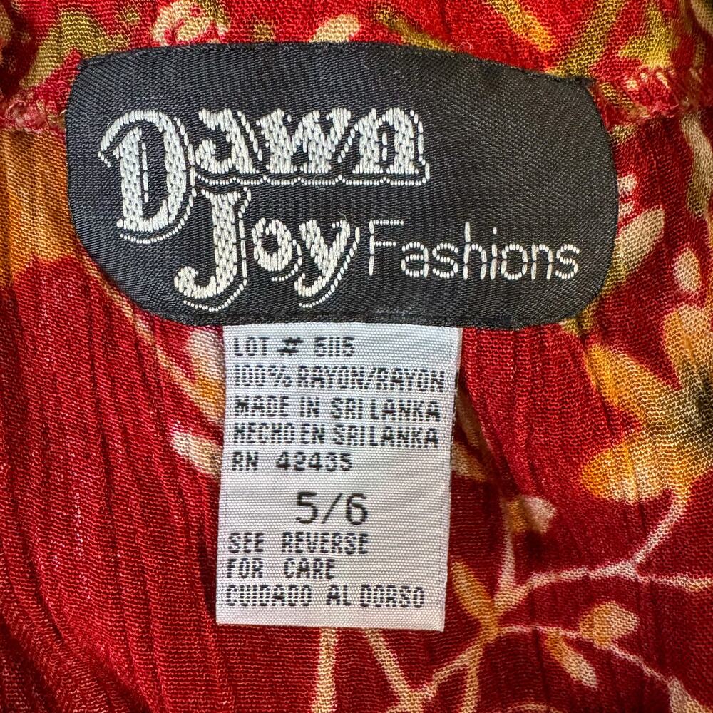 Vintage 90s Dawn Joy Fashions Floral Maxi Dress Criss Cross Back Size 5/6 Red - Picture 3 of 8